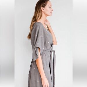 Mirth 100% cotton Handmade Grey Wrap Dress Kaftan S/M